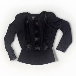 Leger Black Blouse Women’s Size 7/8 Built-In Shoulder Pads Long Sleeve
